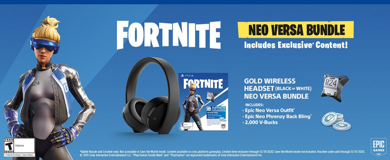 PlayStation Gold Wireless Headset - Jet Black - Fortnite Neo Versa Bundle [PlayStation 4 Accessory]