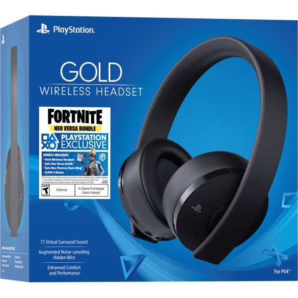 PlayStation Gold Wireless Headset - Jet Black - Fortnite Neo Versa Bundle [PlayStation 4 Accessory]